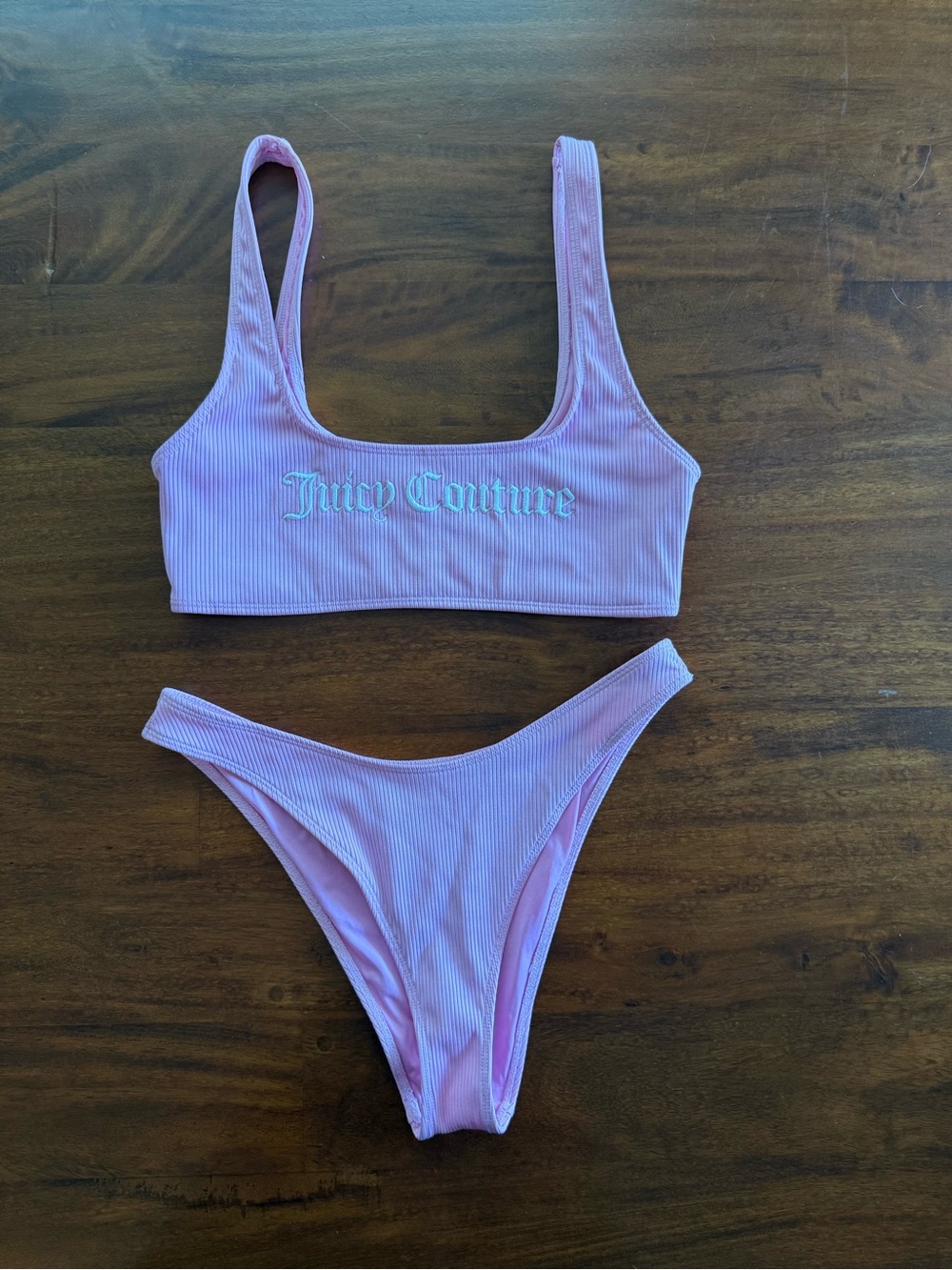 Juicy Couture Pink Ribbed Bikini Set Embroidered Logo Size M
